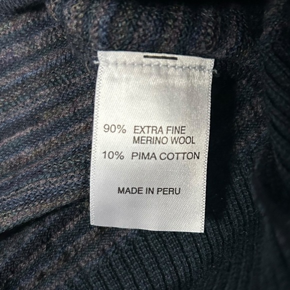 Lenor Romano Men’s Textured Multiclor Striped Fine Merino‎ Wool Crewneck Sweater - Picture 6 of 7